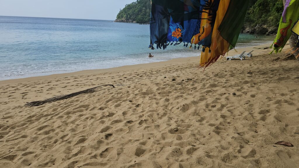 Picture of the beach with clothes blowing in the wind